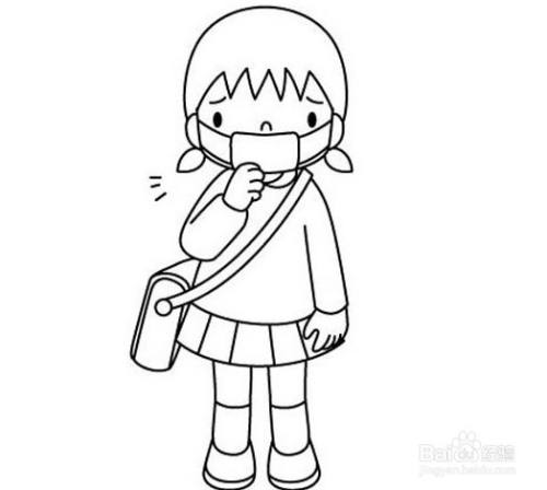 戴口罩的小女孩的画法