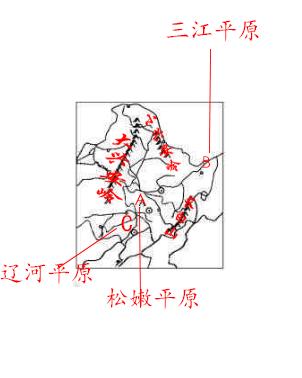 在图上标注出大兴安岭,小兴安岭和长白山,用字母b标出三江平原的位置.