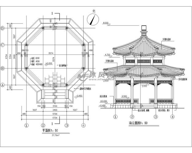 明清标准重檐八角亭