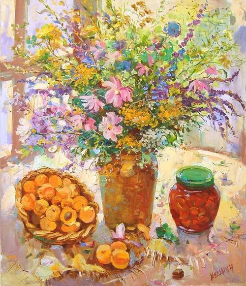 俄罗斯画家笔下的花卉油画色彩异常丰富明艳