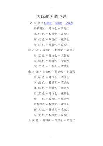 丙烯颜色调色表