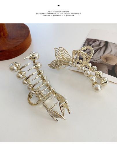 蘑菇印象饰品新款金属珍珠发夹后脑勺女发卡抓夹韩国ins大号鲨鱼夹子