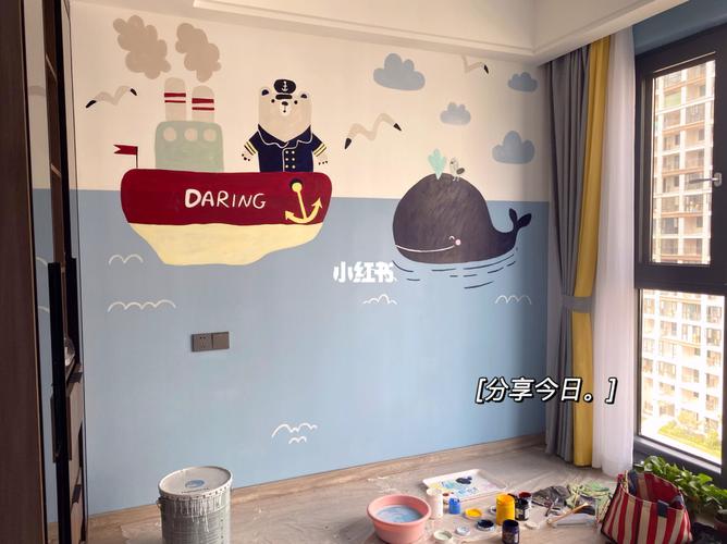 儿童房墙绘 | 蓝色系_儿童房_蓝色系_卡通_墙绘_家居家装_装修