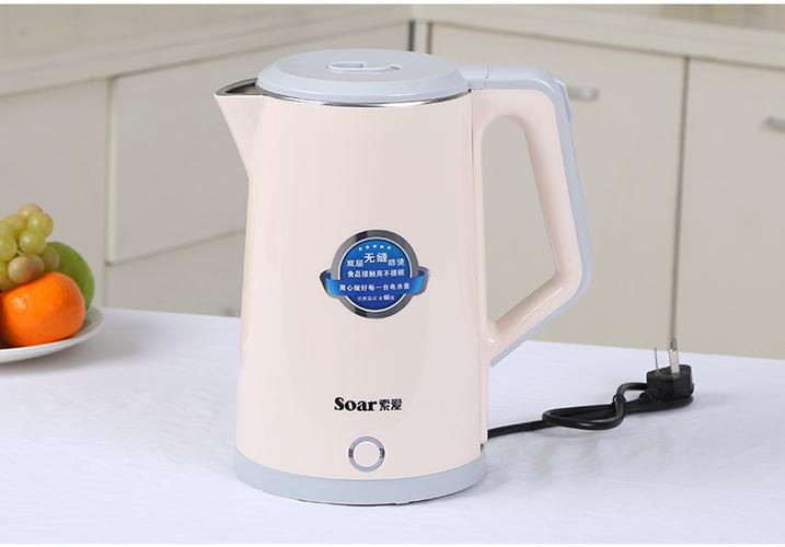 批发热水壶索爱304不锈钢双层防烫电热水壶烧水壶一体内胆电热壶