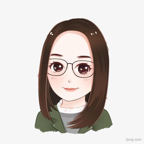戴眼镜的卡通女孩png素材透明免抠图片-卡通手绘