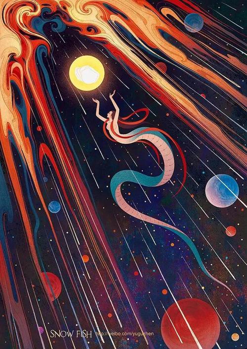 插画师雪鱼所绘插画《女娲补天》