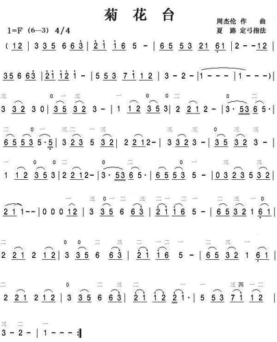 求菊花台的笛子谱子 f调?