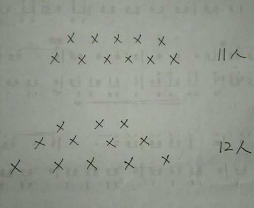 我编的队型:人数不断增加,今天13人,临时变动.