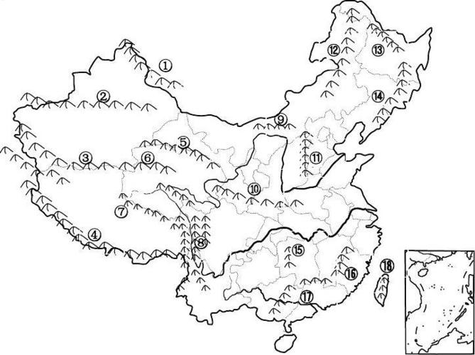 所有分类 初中教育 政史地 中国地形空白填图  二,填出我国主要的山脉