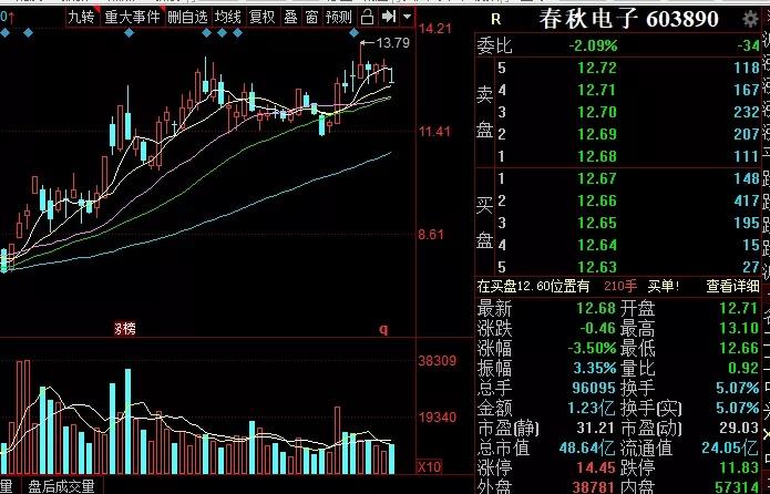 6-1低吸个股:春秋电子(603890)放量突破压力之后,缩量