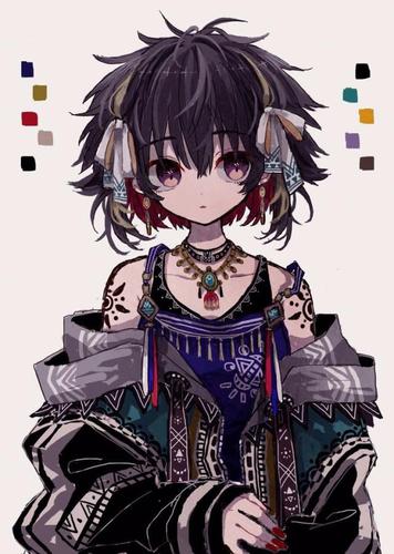 卡通人物绘画,潮流个性的民族风人物.头发凌乱的男孩.