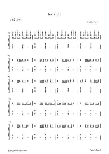 invisible-linkin park双手简谱预览