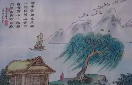 窗含西岭千秋雪配图简笔画