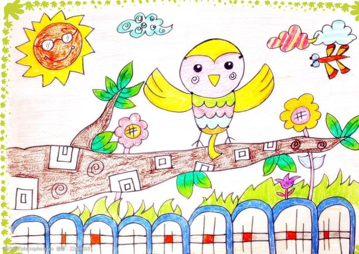 儿童画快乐的小鸟