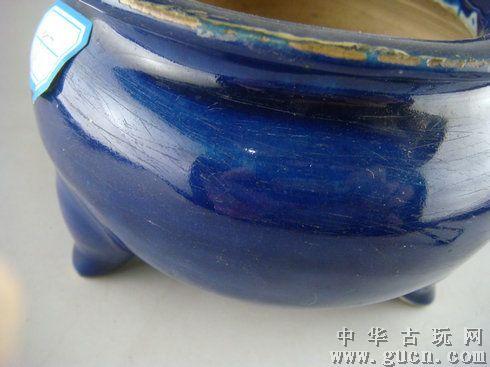 清代宝石蓝釉香炉