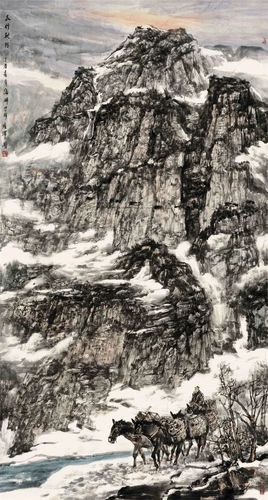 《太行驼铃》 (中国画)祁海峰/作     98x180cm  2017年