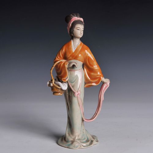 雕塑瓷厂老艺人 颜色釉四美雕塑人物