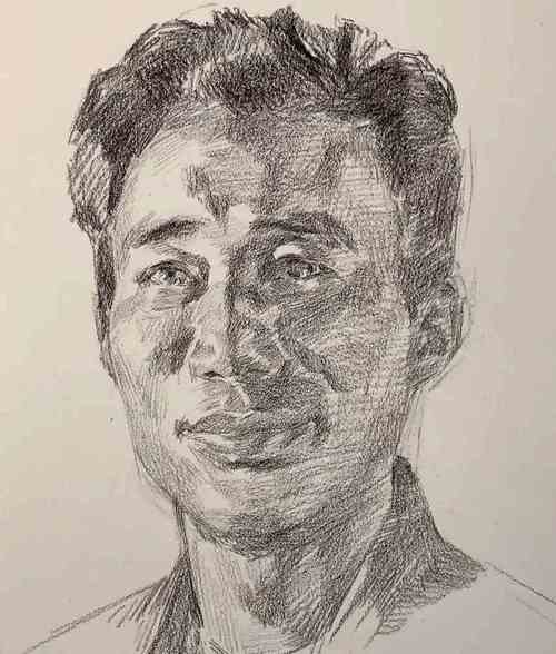 教学频道朱传奇侧光源男中年素描头像