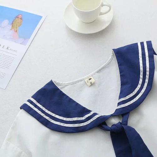 yq7730夏季新款韩版时尚学院风美少女领带海军领短袖衬衫女上衣
