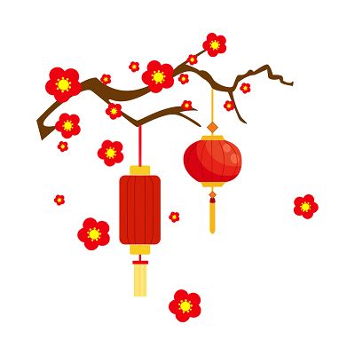 元旦新年卡通手绘梅花灯笼原创插画素材