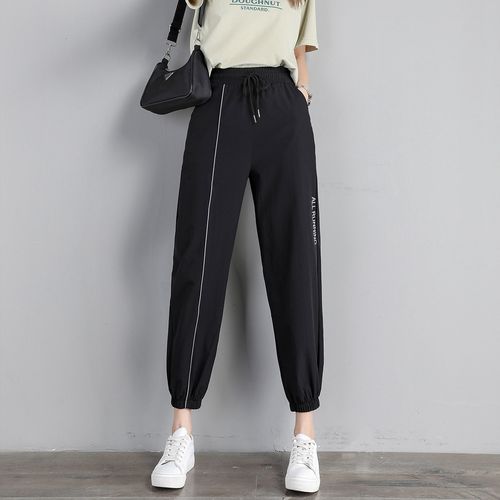 拉夏贝尔旗下新款时尚拼接宽松运动裤女式高腰显瘦