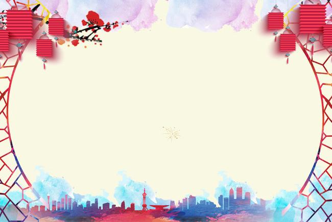 搜图中国提供独家原创炫彩水彩灯笼窗格年会签到墙背景下载,此素材