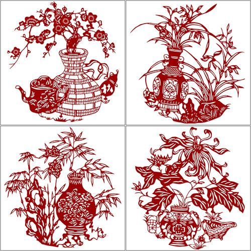 剪纸打印底稿图样梅兰竹菊中国国风初学者a3a4黑白剪纸