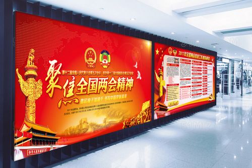 聚焦两会政府工作报告解读学习两会精神学习大气红色展板