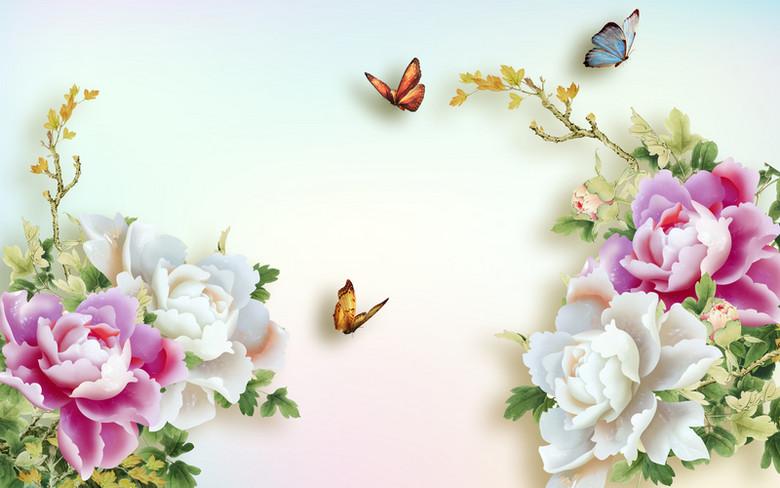 牡丹蝴蝶立体感背景