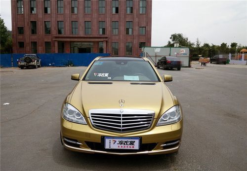 长沙车彩汽车服务中心奔驰s350l汽车改色全车金色车身