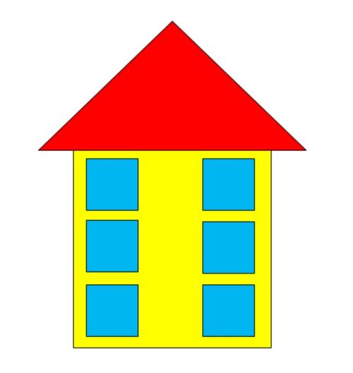 小朋友看看这座房子是什么图形组成的?有几个三角形?几个正方形呢?