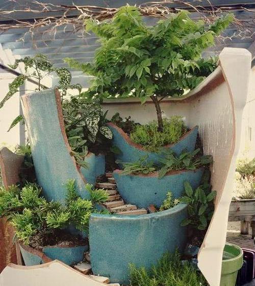 利用"碎花盆"造景,个个与