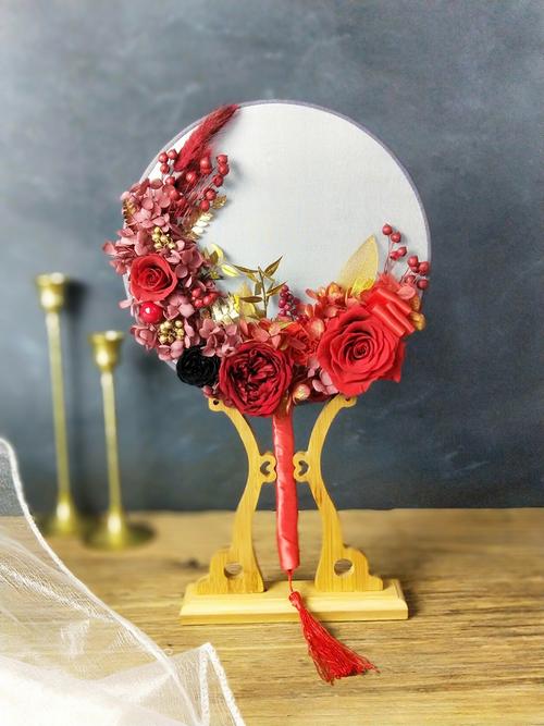 团扇永生花空白扇子真丝中式宫扇桌面扇支架摆件diy结婚新娘礼物