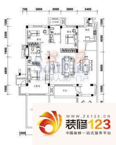 万科上东区户型图4室2厅2卫 .