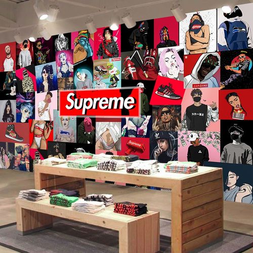 supreme潮牌壁纸1080,Supreme潮牌壁纸1080 潮牌supreme嘻哈墙纸网红奶茶店拍照摄影壁纸服装店背景装修壁.