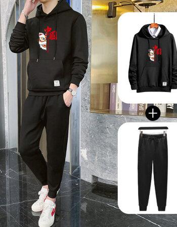 套装男士春秋款新款潮流潮牌宽松休闲运动卫衣两件套搭配一套16m黑色m
