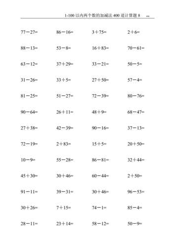 1-100以内两个数的加减法计算题400题组8.doc 8页