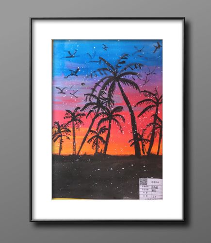 《水粉画-黄昏海滩》