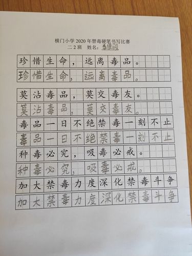 南朗镇横门小学开展禁毒硬笔书写比赛