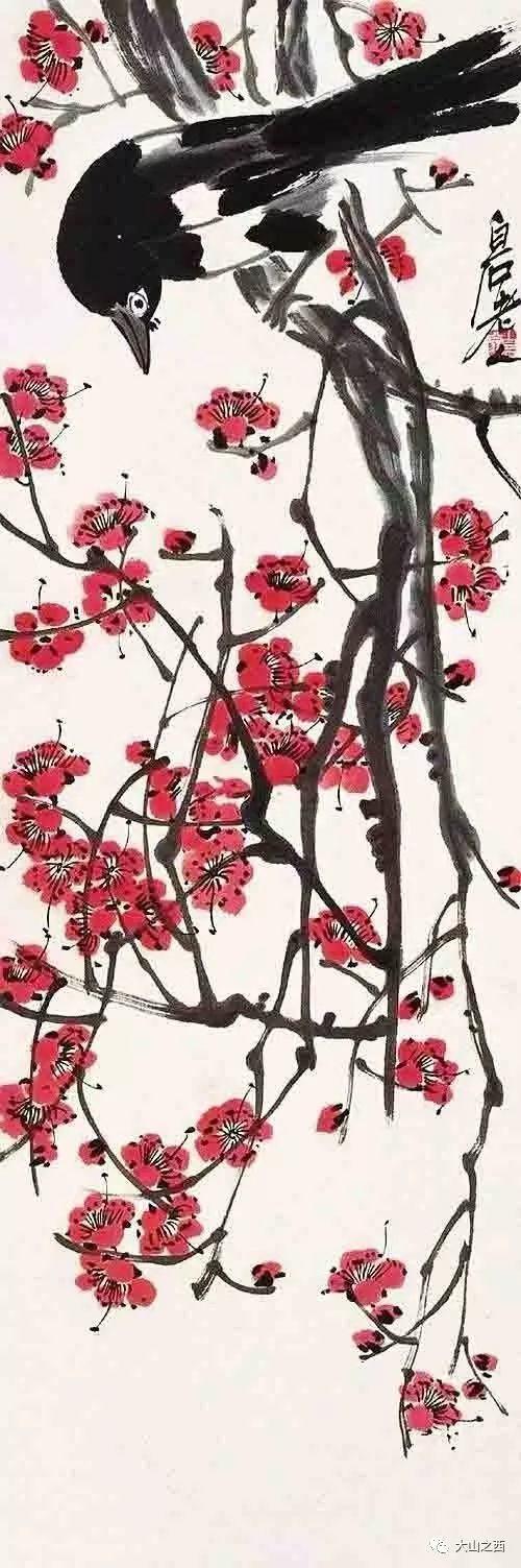齐白石作品 齐白石曾在一幅梅花图上题诗曰:"小驿孤城旧梦荒,花开花