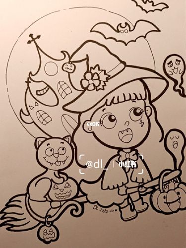 儿童画 马克笔 万圣节99_马克笔_万圣节去哪玩_简笔画_插画_高光笔