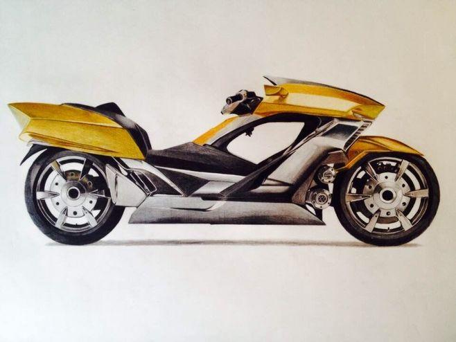 手绘 彩铅 摩托车