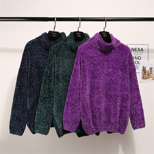 加厚针织衫套头冬款高领复古保暖毛衣女长袖雪尼尔打底丝绒上衣潮