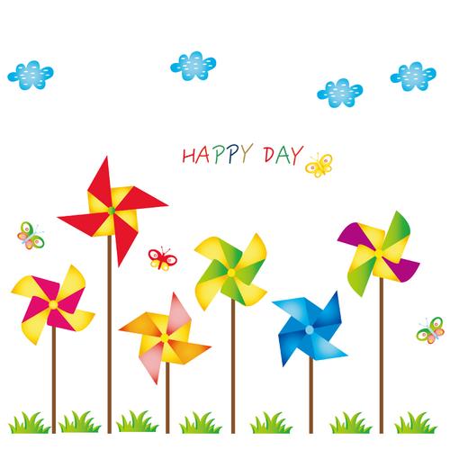 卡通风车装饰墙贴创意布置背景橱窗窗玻璃推拉门墙贴