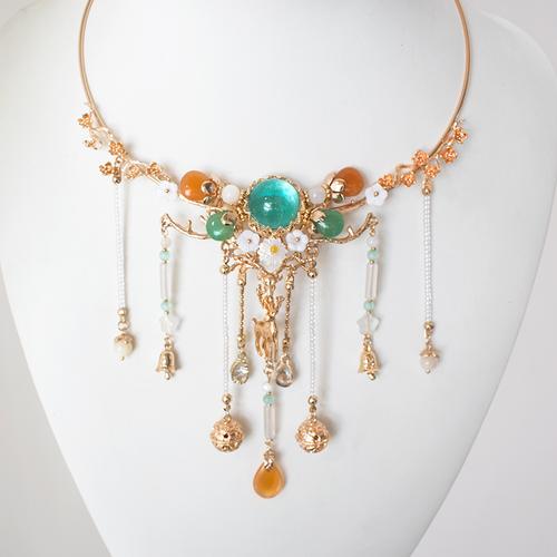 清月鹿鸣原创遇见神鹿古风璎珞瑶瑶公主东陵玉珍珠流苏项链颈链女