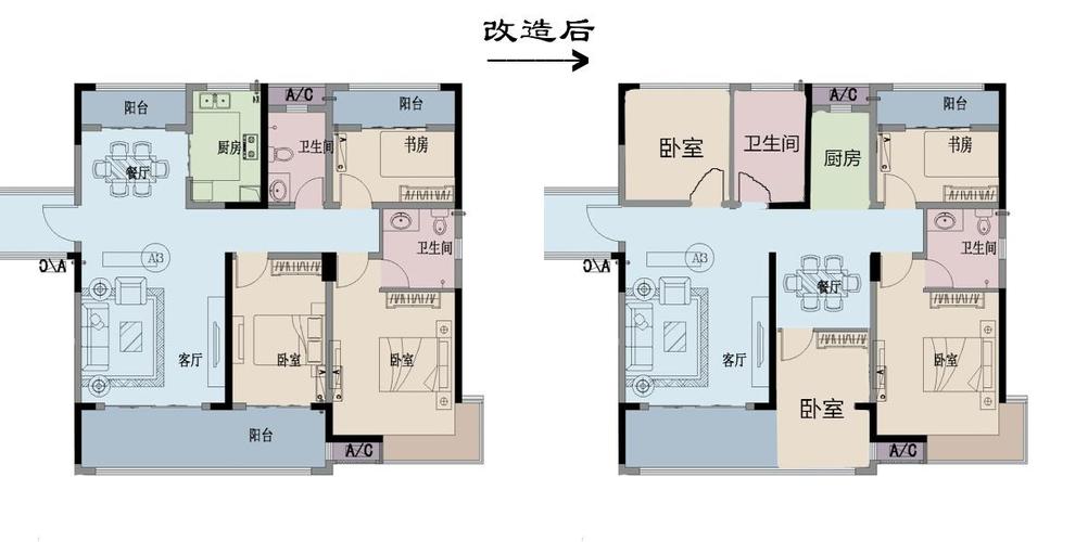 145平三室两厅两卫,请大家帮我改成四室,以及简单装修