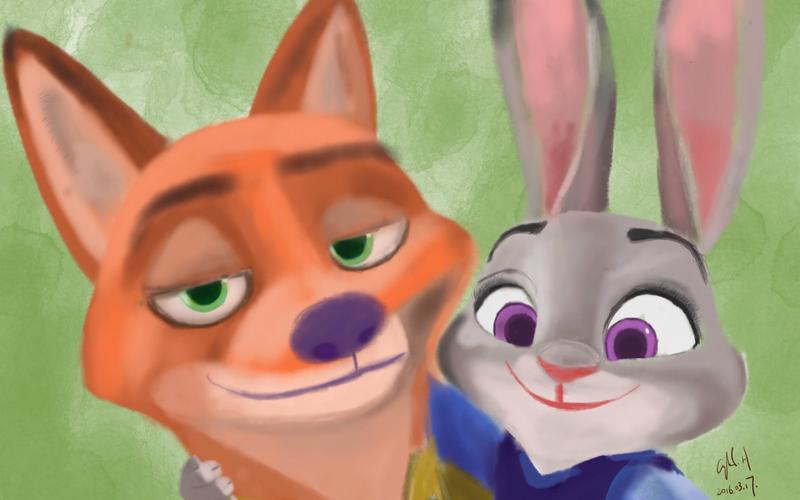 【板绘】疯狂动物城-尼克&朱迪(ipad第一张)(临摹)