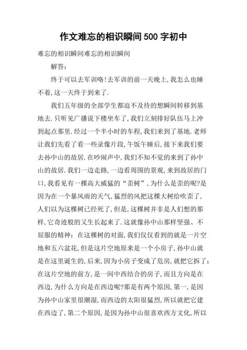 作文难忘的相识瞬间500字初中