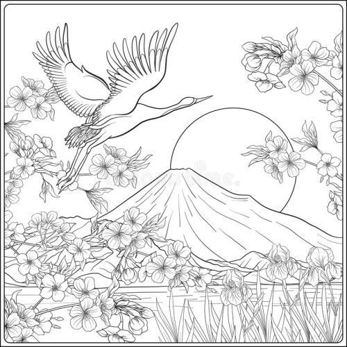 富士山下的樱花简笔画