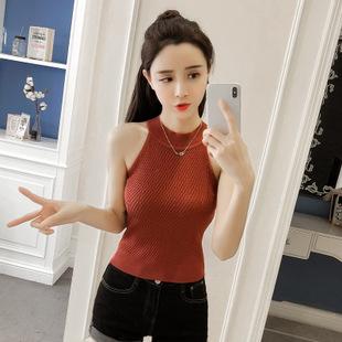 实拍百搭修身无袖短款露脐外穿挂脖式上衣吊带针织小背心女夏8550